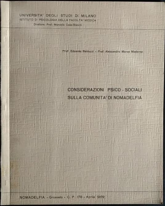 Considerazioni psico - sociali sulla comunità di Nomadelfia - copertina
