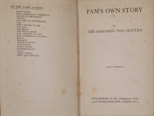 Pam's Own Story - Baroness von Hutten - copertina