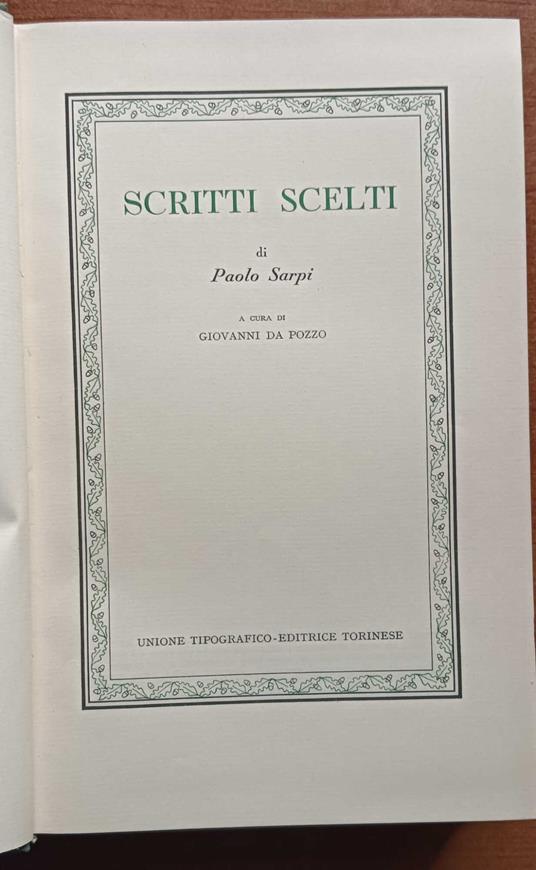 Scritti scelti - Paolo Sarpi - copertina