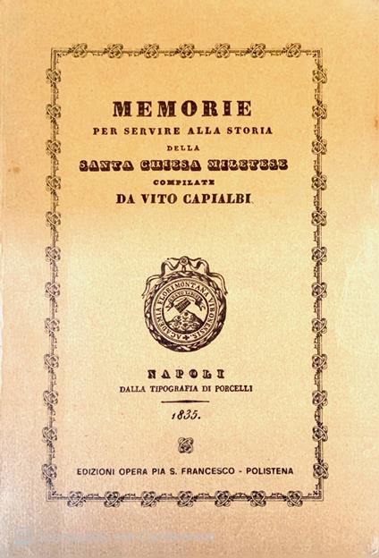 Memorie per servire alla storia della Santa chiesa miletese - Vito Capialbi - copertina