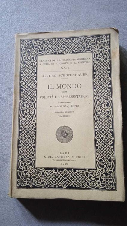 Il Mondo come volontà di rappresentazione - volume I - Arthur Schopenhauer - copertina