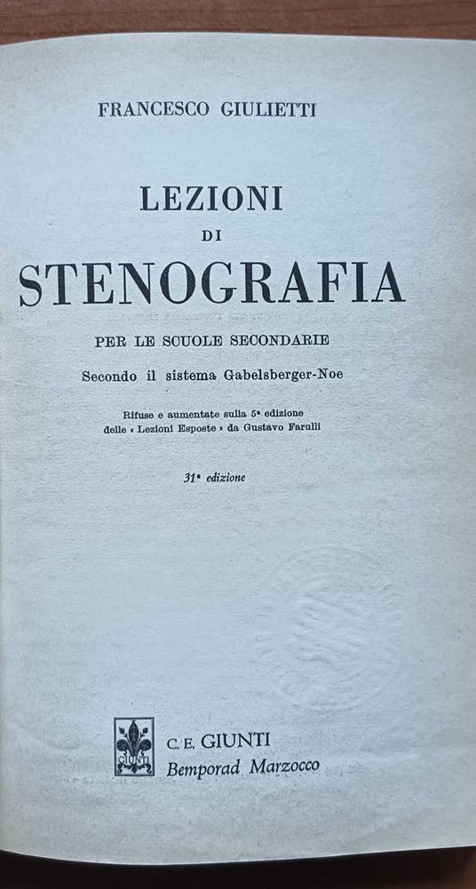 Lezioni di stenografia - Francesco Giulietti - copertina