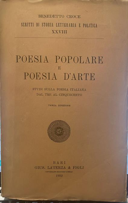 Poesia popolare e poesia d'arte. Studi sulla poesia italiana dal tre al cinquecento - Benedetto Croce - copertina
