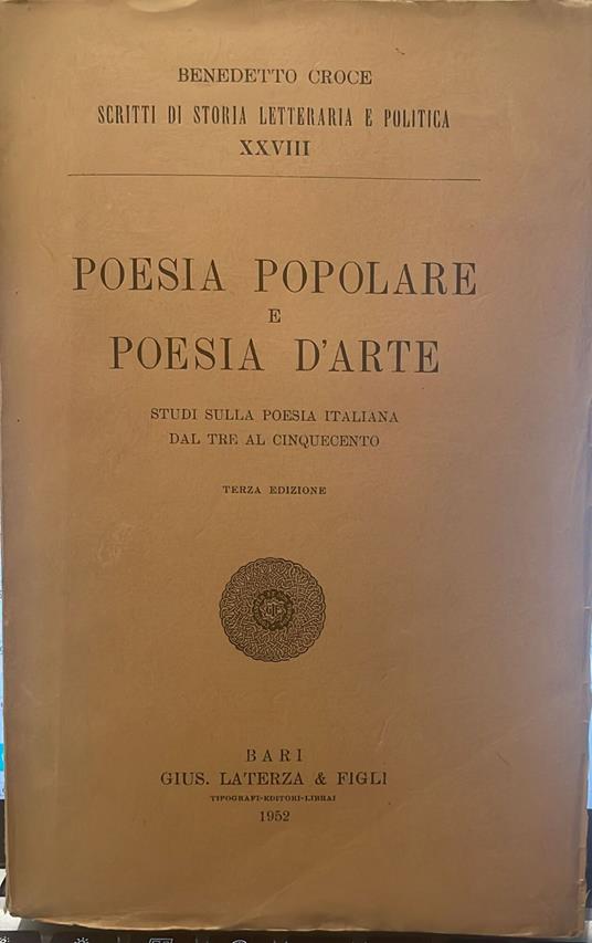 Poesia popolare e poesia d'arte. Studi sulla poesia italiana dal tre al cinquecento - Benedetto Croce - copertina