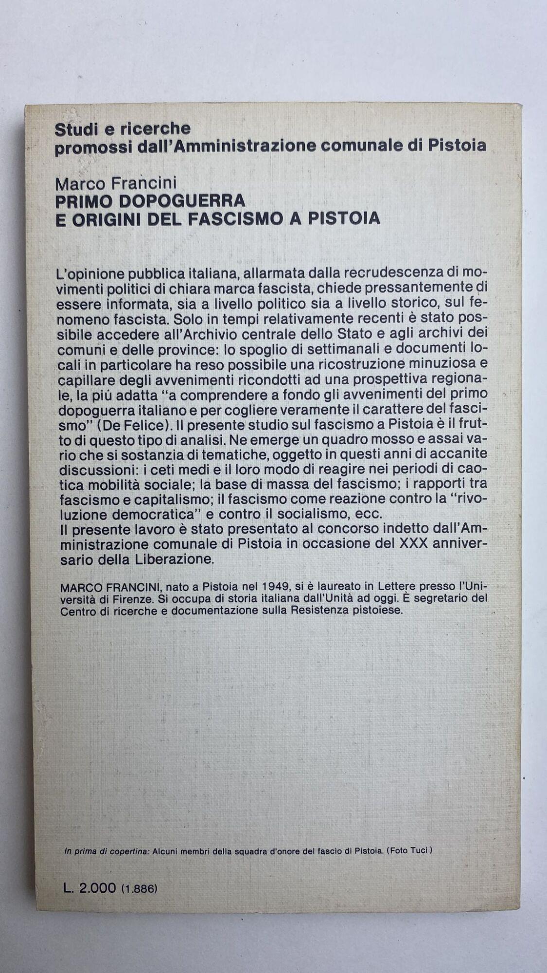 Primo dopoguerra e origini del fascismo a Pistoia