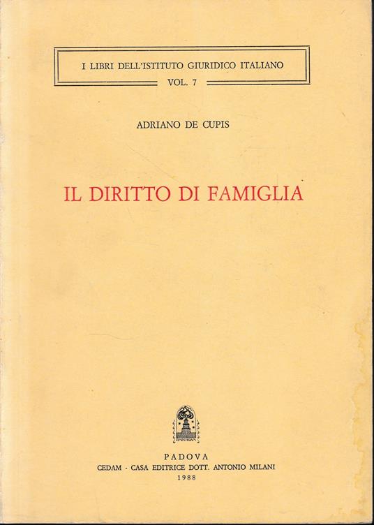 Il diritto di famiglia - Adriano De Cupis - copertina