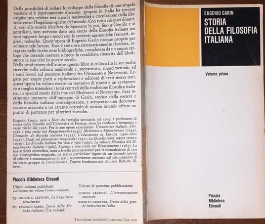 Storia della filosofia italiana. Volume 1 - Eugenio Garin - copertina