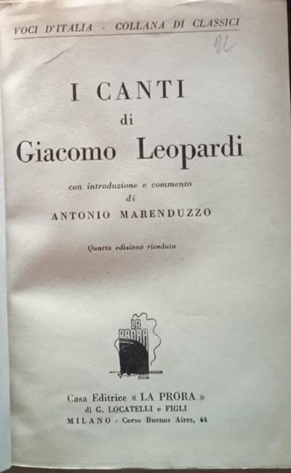 I Canti - Giacomo Leopardi - copertina