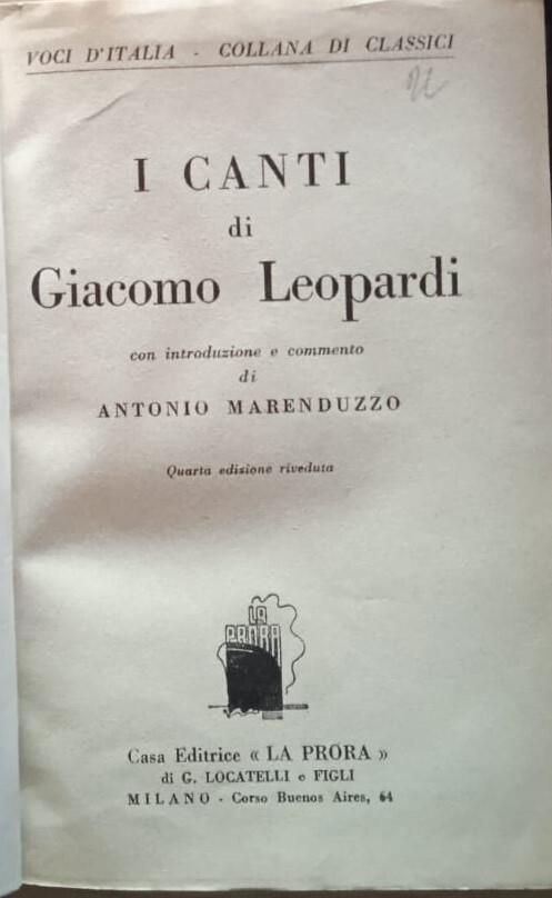 I Canti - Giacomo Leopardi - copertina