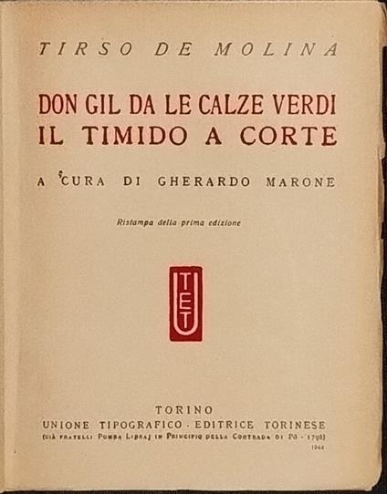Don Gilda da le calze verdi. Il timido a corte - Tirso de Molina - copertina