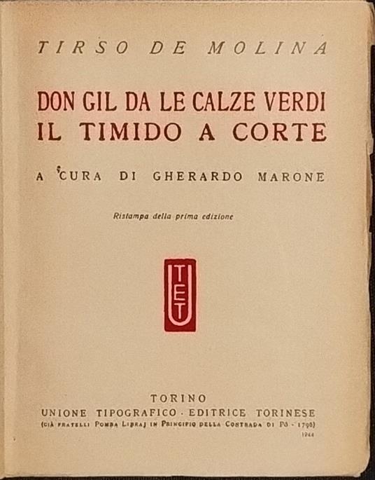 Don Gilda da le calze verdi. Il timido a corte - Tirso de Molina - copertina