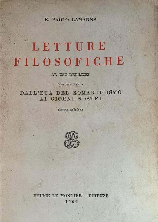 Letture filosofiche - E. Paolo Lamanna - copertina