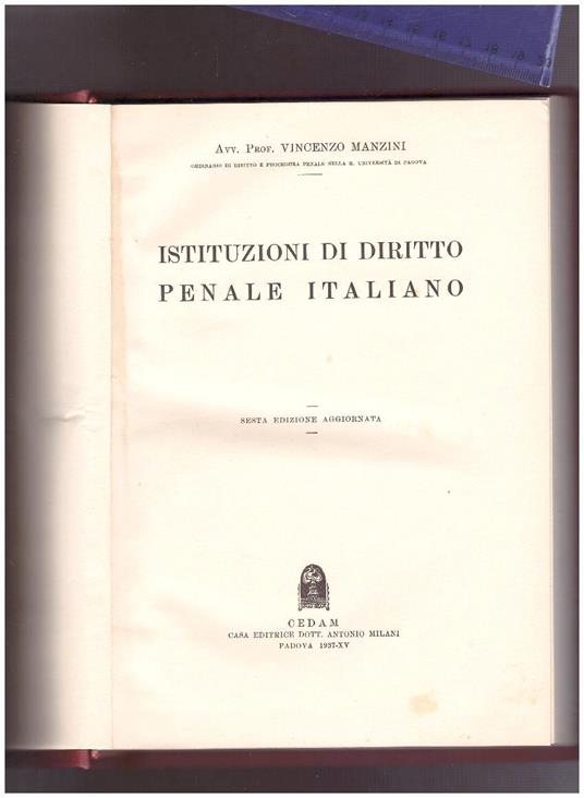 Istituzioni di DIritto Penale Italiano - Vincenzo Manzini - copertina