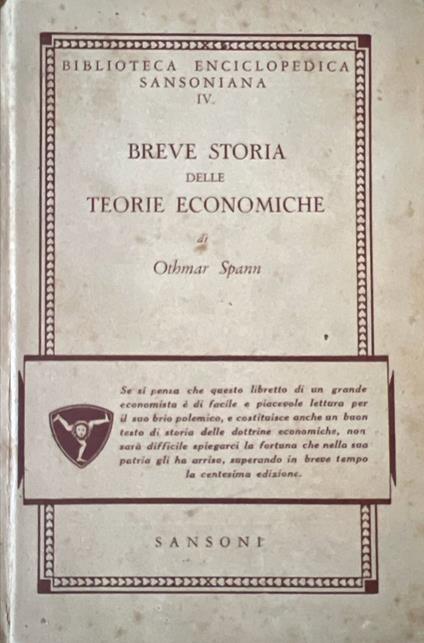 Breve storia delle teorie economiche - Othmar Spann - copertina