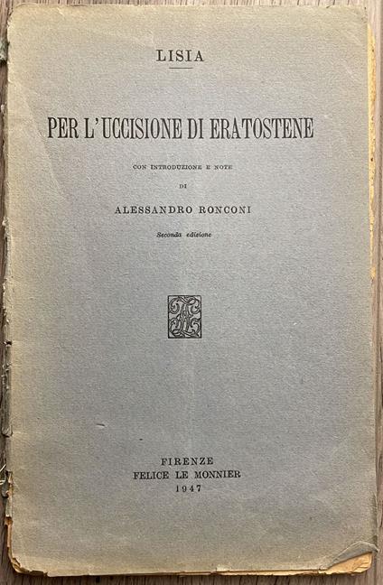 Per l'uccisione di Eratostene - Lisia - copertina