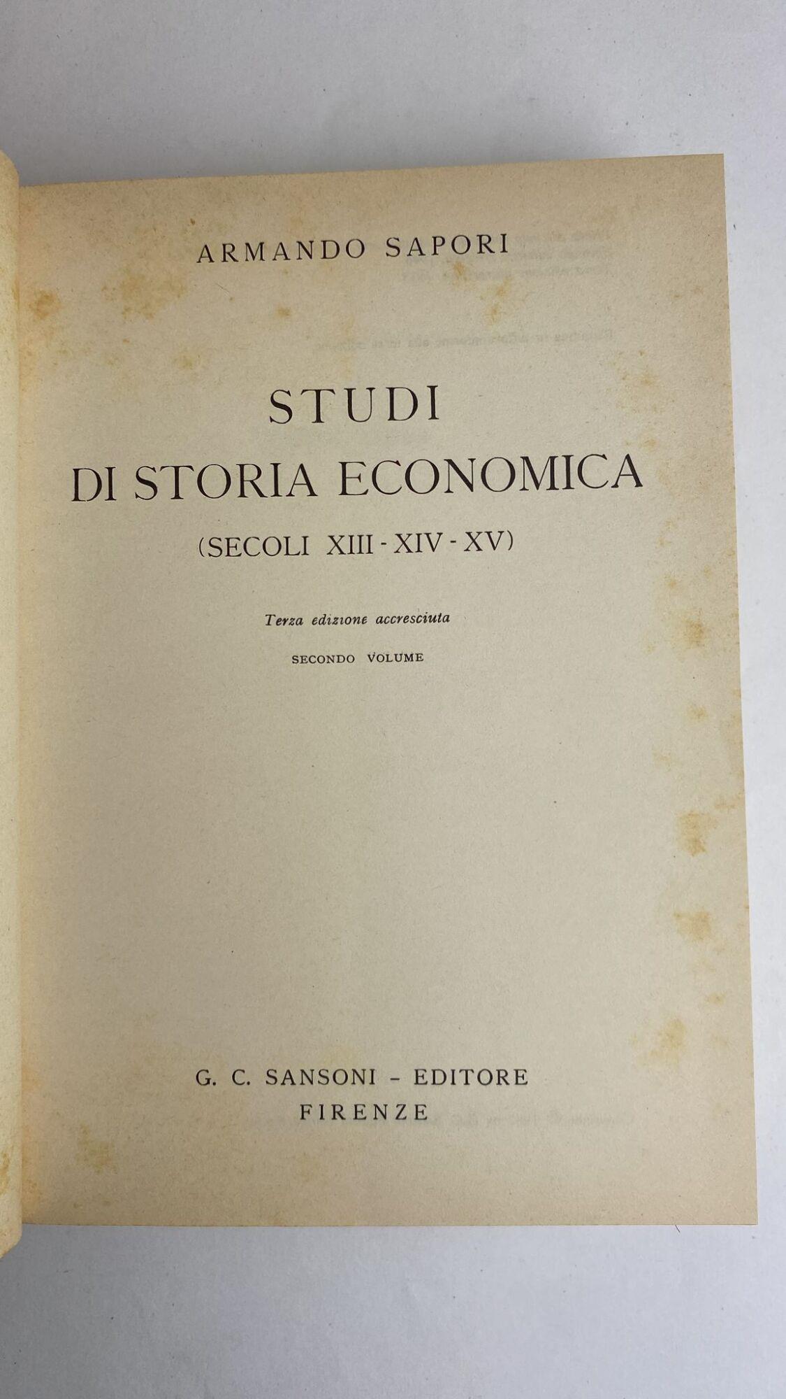 Studi di storia economica. (2 Volumi)