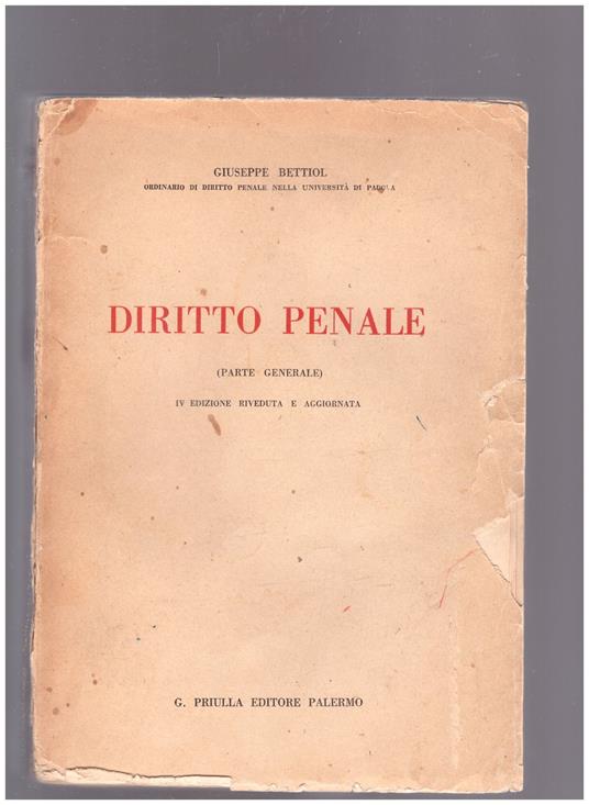 Diritto Penale (Parte Generale) - Giuseppe Bettiol - copertina