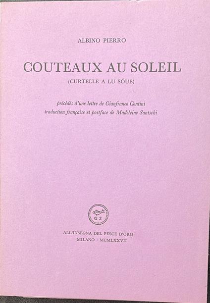 Couteaux au soleil (Curtelle a lu Soue) - Albino Pierro - copertina