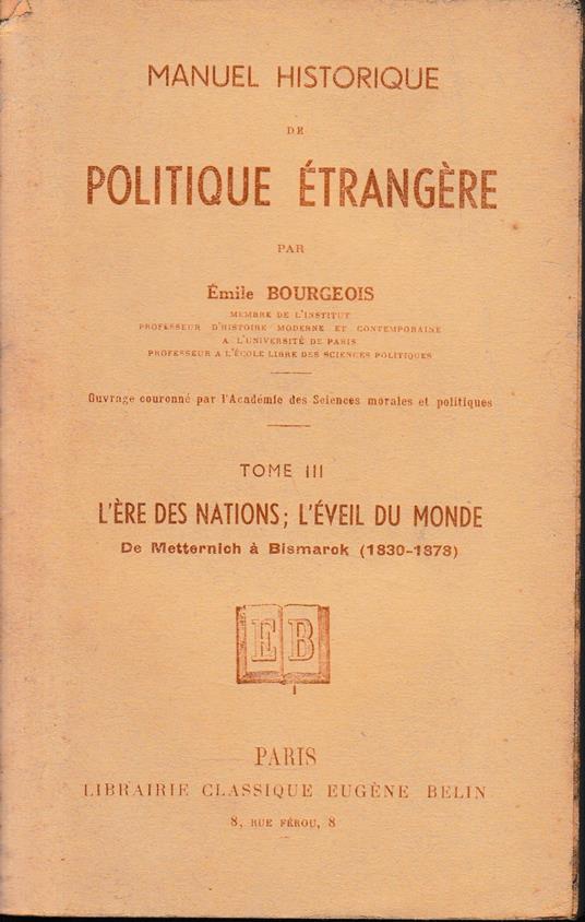 Manuel Historique de Politique Étrangère, Vol. III - Emile Bourgeois - copertina