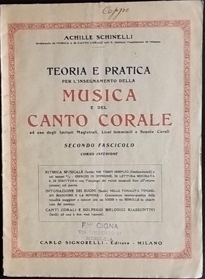 Teoria e pratica per l'insegnamento della musica e del canto corale. Secondo fascicolo - Achille Schinelli - copertina