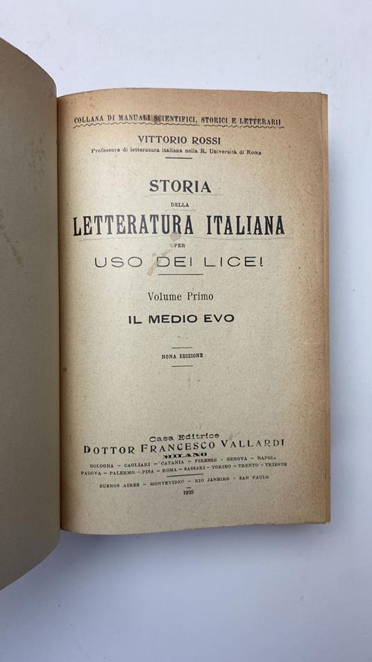 Storia della letteratura italiana. Vol. 1 - Vittorio Rossi - copertina
