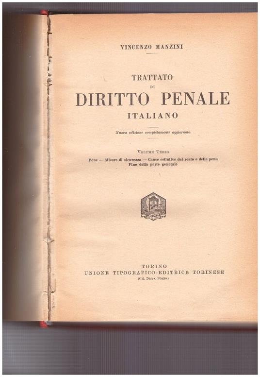 Trattato di diritto penale italiano Volume terzo - Vincenzo Manzini - copertina