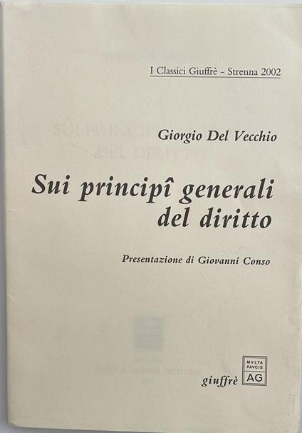 Sui principi generali del diritto - Giorgio Del Vecchio - copertina