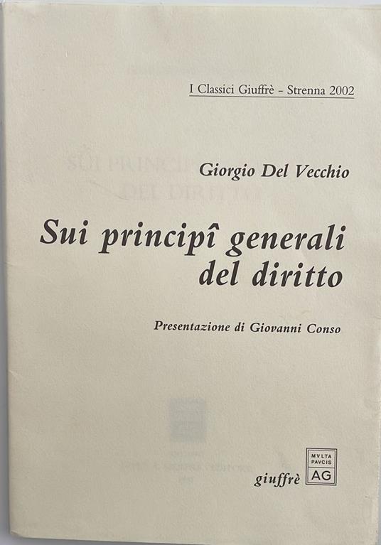 Sui principi generali del diritto - Giorgio Del Vecchio - copertina