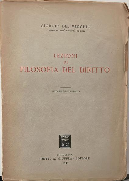 Lezioni di filosofia del diritto - Giorgio Del Vecchio - copertina