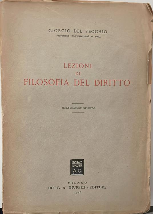 Lezioni di filosofia del diritto - Giorgio Del Vecchio - copertina