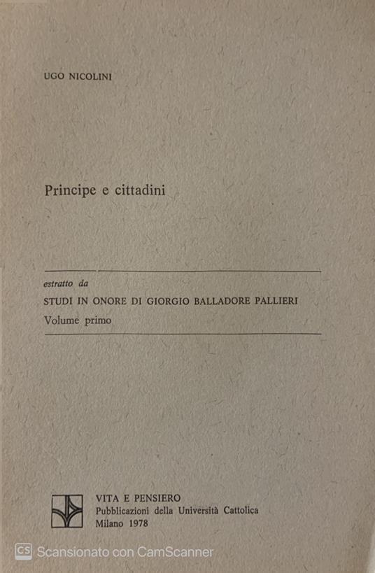 Principe e cittadini. vol. 1 - Ugo Nicolini - copertina