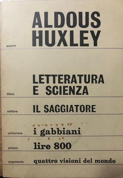 Letteratura e scienza - Aldous Huxley - copertina