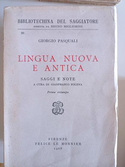 Lingua nuova e antica - Giorgio Pasquali - copertina