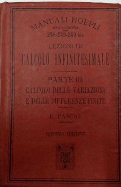 Calcolo delle variazioni e calcolo delle differenze finite (parte terza) - Ernesto Pascal - copertina