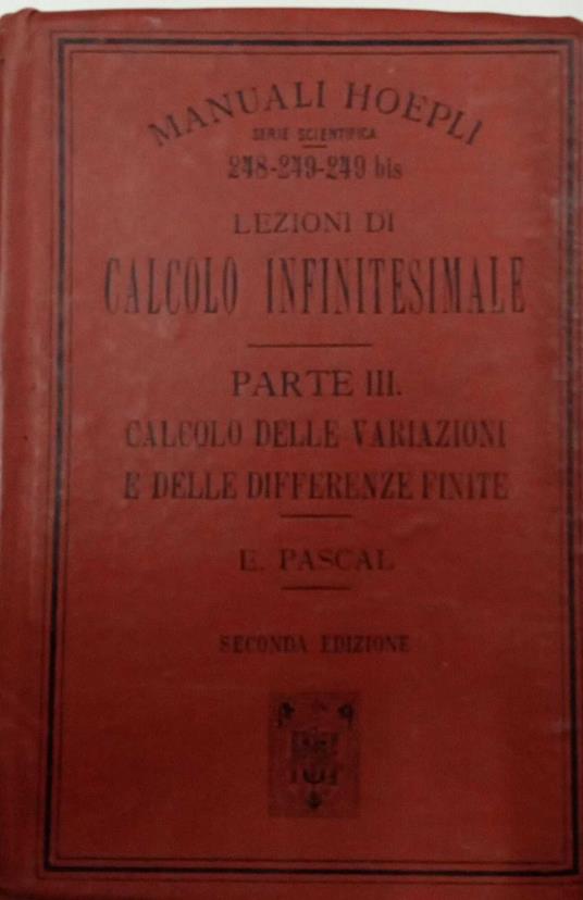 Calcolo delle variazioni e calcolo delle differenze finite (parte terza) - Ernesto Pascal - copertina