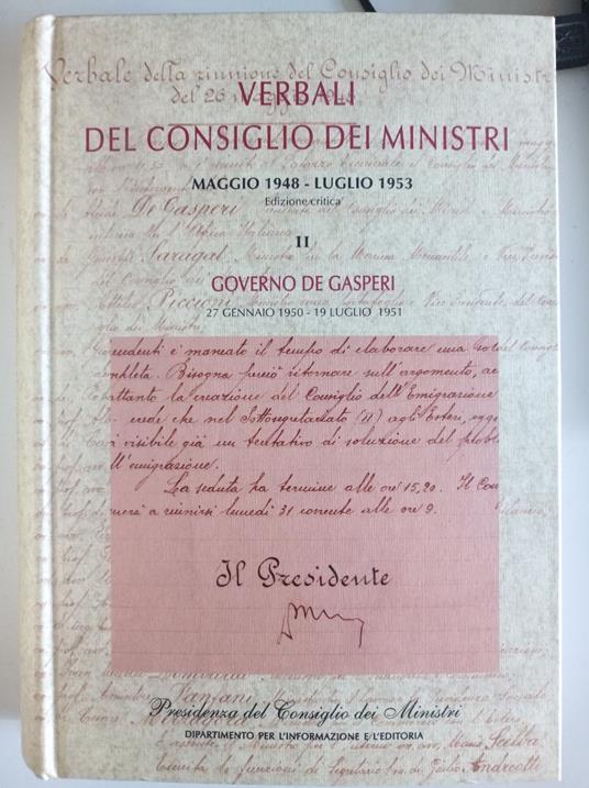 Verbali del Consiglio dei Ministri II Governo De Gasperi - copertina