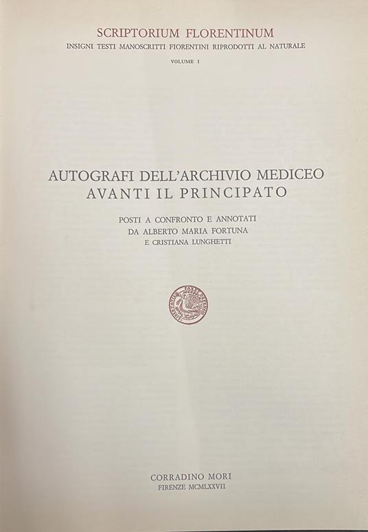 Autografi dell'archivio mediceo avanti il principato - copertina