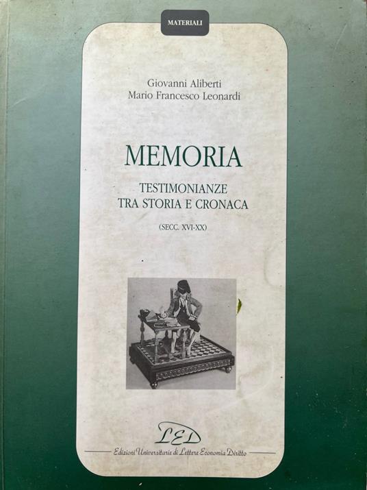 Memoria. Testimonianze tra storia e cronaca (secc. XVI-XX) - Giovanni Aliberti - copertina