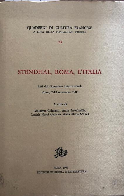 Stendhal, Roma, l'Italia - copertina