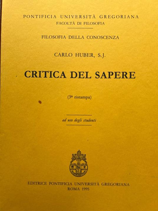 Critica del sapere - copertina