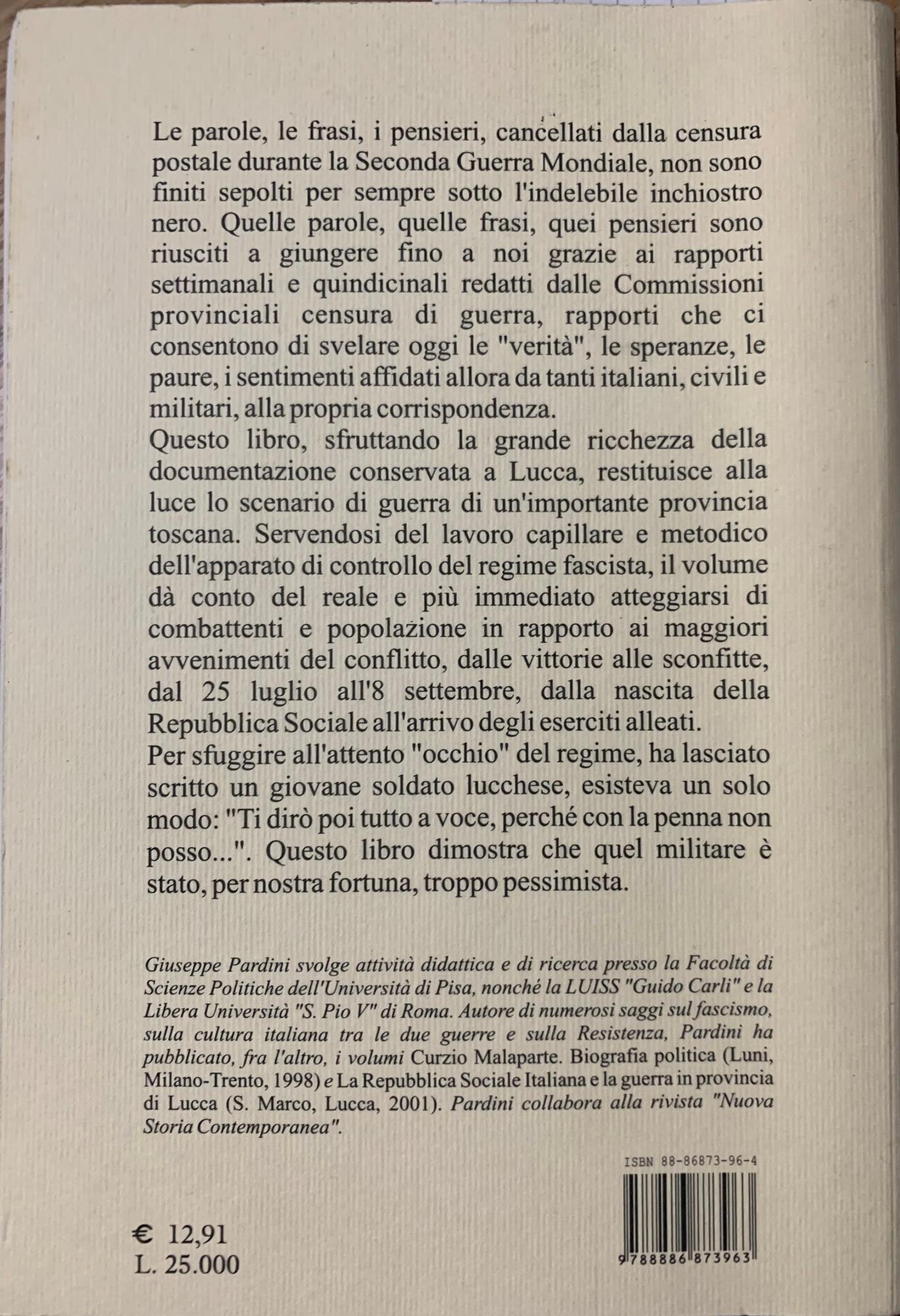 Sotto l'inchiostro nero. Fascismo, guerra e censura postale in Lucchesia