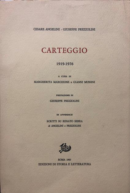 Carteggio 1919 - 1976 - Cesare Angelini - copertina