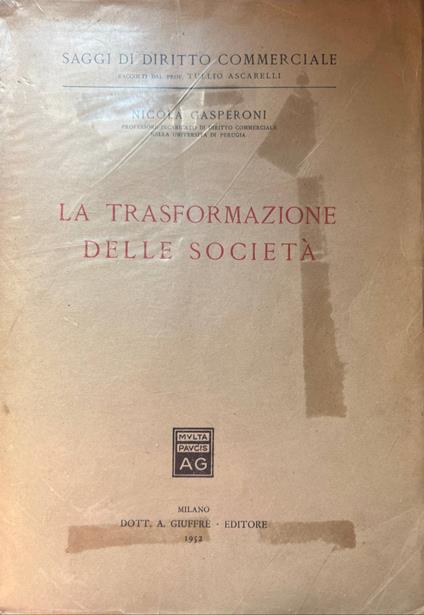 La trasformazione delle società - Nicola Gasperoni - copertina