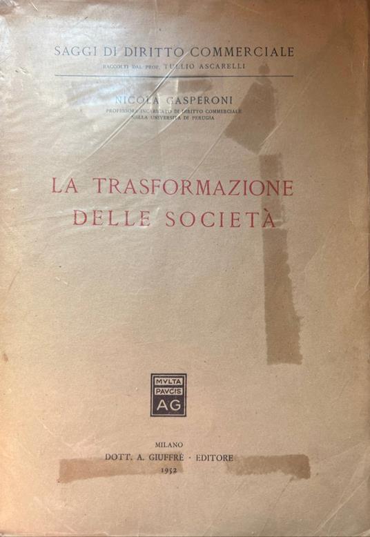 La trasformazione delle società - Nicola Gasperoni - copertina