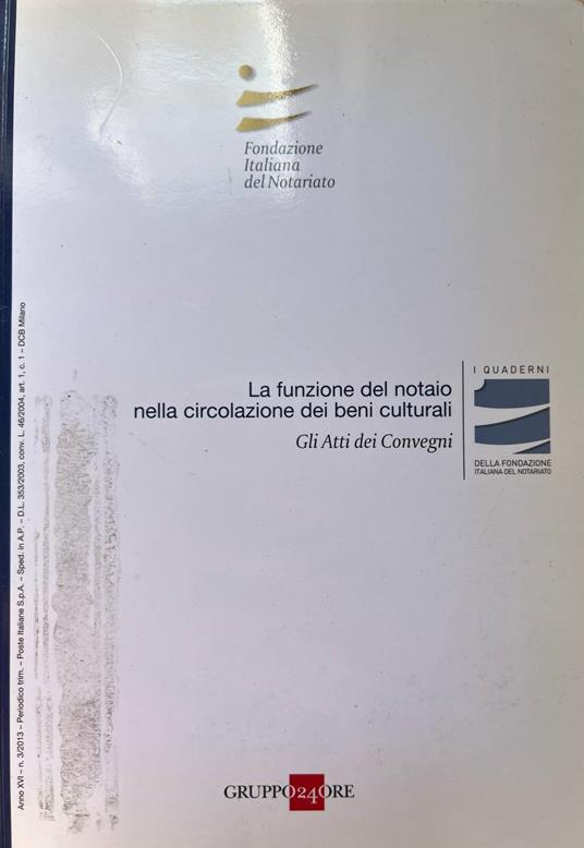 La funzione del notaio nella circolazione dei beni culturali - copertina