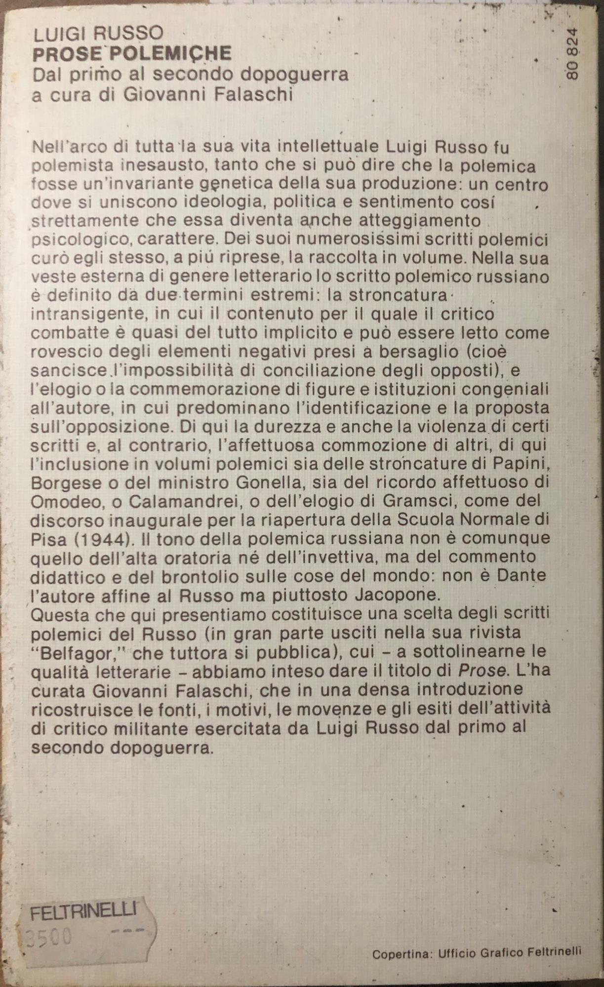 Prose polemiche. Dal primo al secondo dopoguerra a cura di Giovanni Falaschi