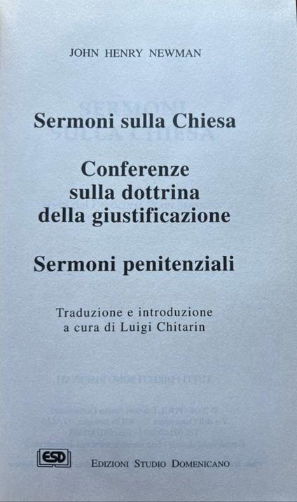 Sermoni sulla Chiesa - Conferenze sulla dottrina della giustificazione - Sermoni penitenziali - John H. Newman - copertina