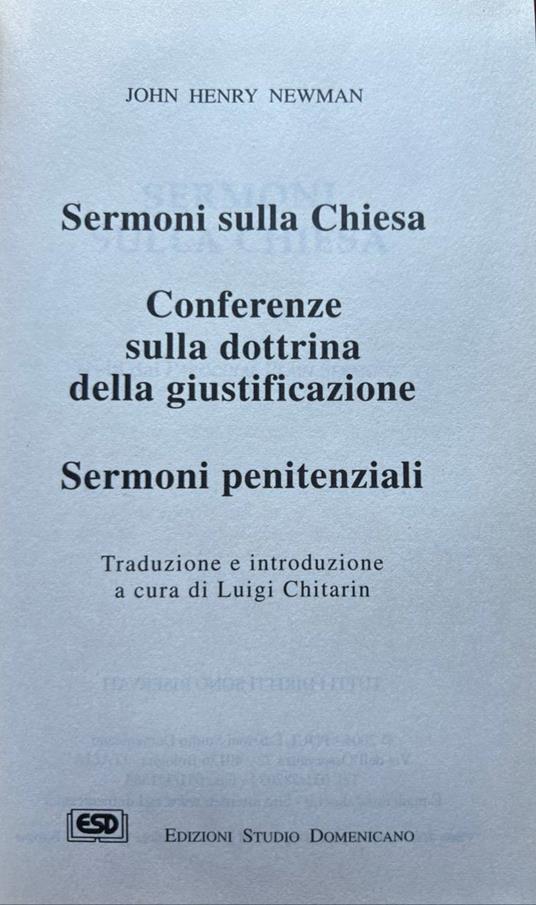 Sermoni sulla Chiesa - Conferenze sulla dottrina della giustificazione - Sermoni penitenziali - John H. Newman - copertina