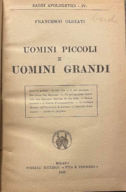 Uomini piccoli e uomini grandi - Francesco Olgiati - copertina