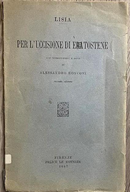 Per l'uccisione di Eratostene - Lisia - copertina